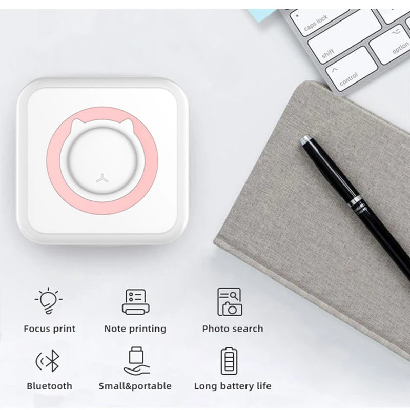 Imprimante Thermique Portable Mini – 203dpi, Bluetooth, Sans Encre