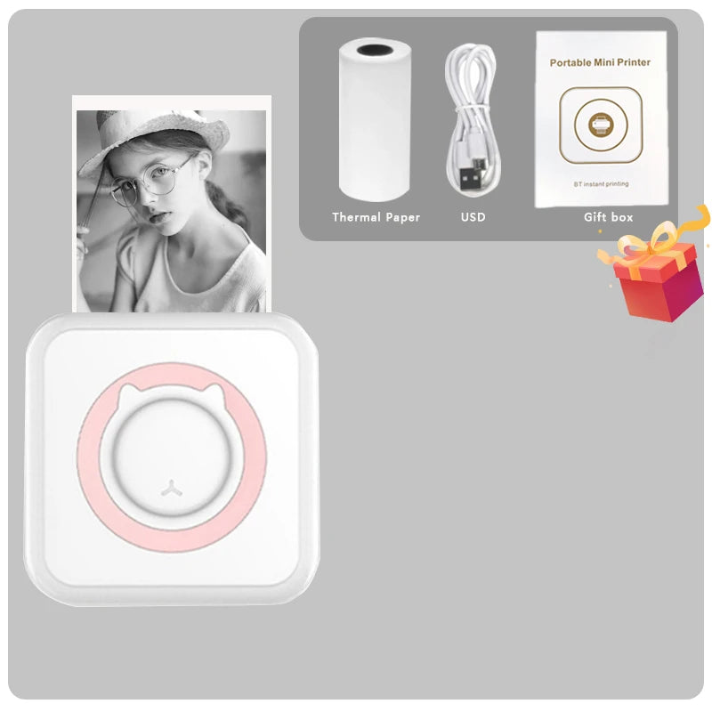 Imprimante Thermique Portable Mini – 203dpi, Bluetooth, Sans Encre