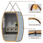 Miroir Mural Suspendu Avec Cadre En Bambou Et Sangle En Cuir