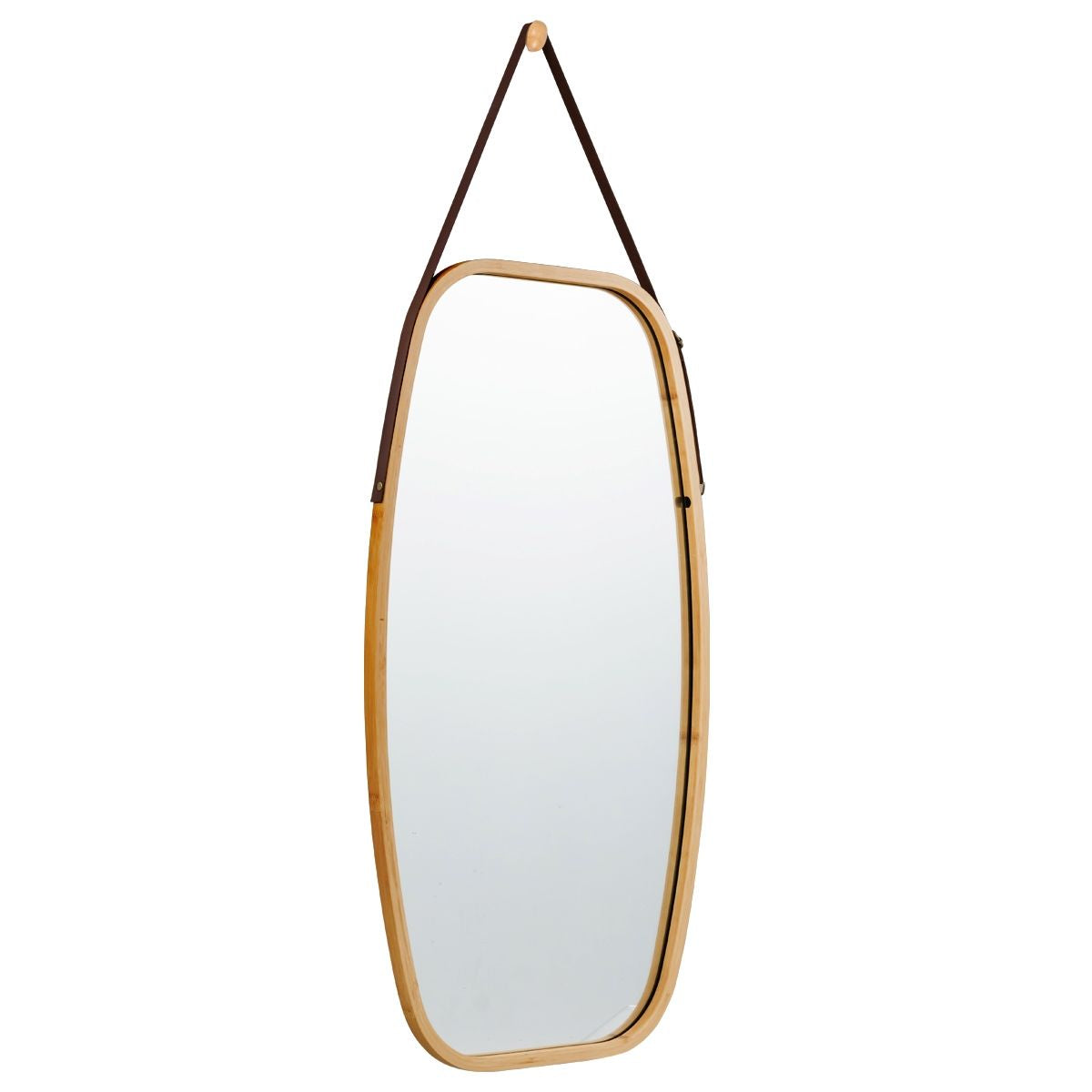 Miroir Mural Suspendu Avec Cadre En Bambou Et Sangle En Cuir