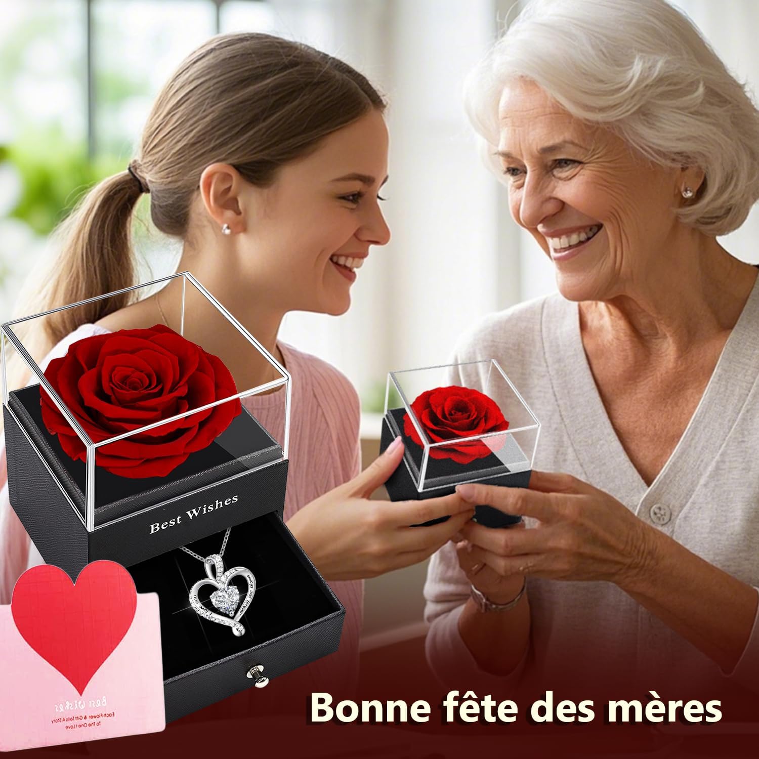 Rose Éternelle Rouge avec Collier en Argent 925