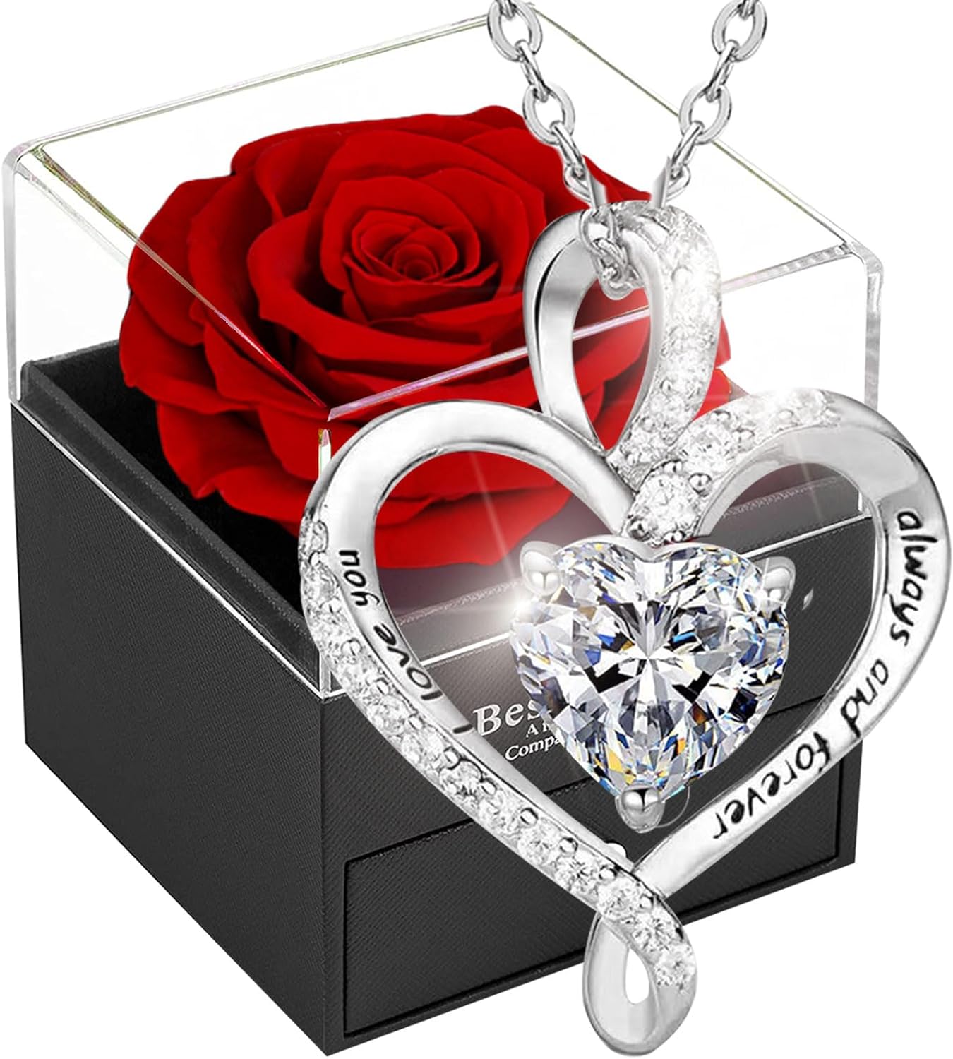 Rose Éternelle Rouge avec Collier en Argent 925