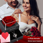 Rose Éternelle Rouge avec Collier en Argent 925