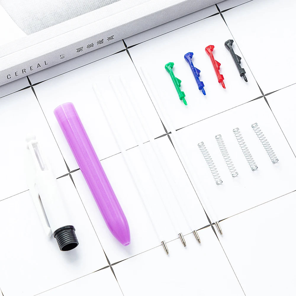 4 Colours Ballpoint Pens Push Hands Accounting Pens Highlighting Markers Student Stationery Gifts