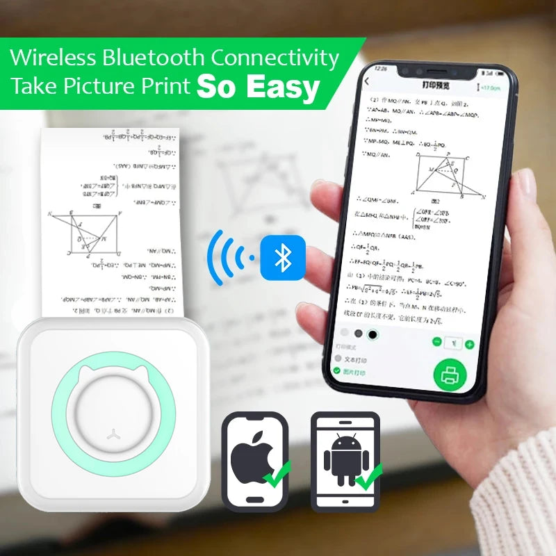 Imprimante Thermique Portable Mini – 203dpi, Bluetooth, Sans Encre