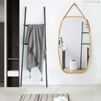 Miroir Mural Suspendu Avec Cadre En Bambou Et Sangle En Cuir