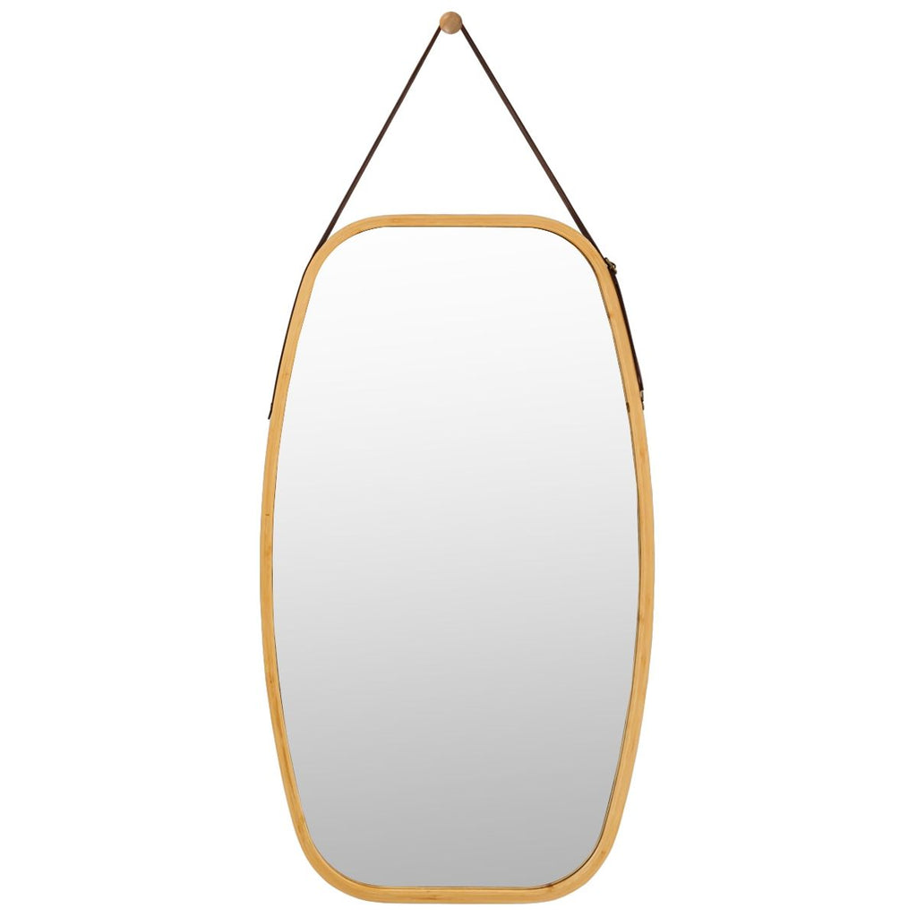 Miroir Mural Suspendu Avec Cadre En Bambou Et Sangle En Cuir