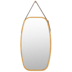 Miroir Mural Suspendu Avec Cadre En Bambou Et Sangle En Cuir