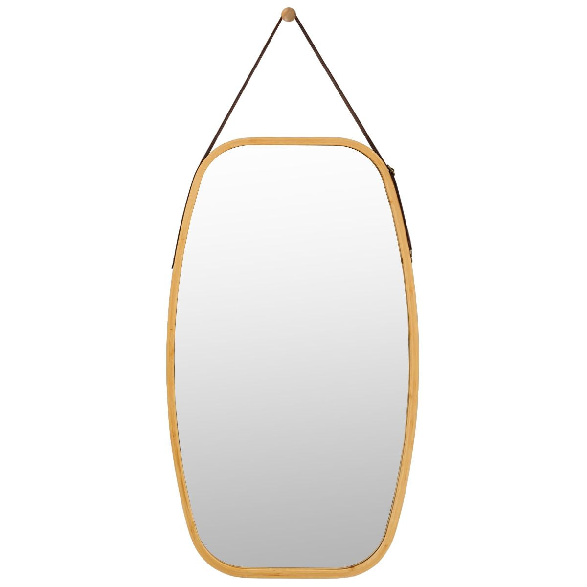 Miroir Mural Suspendu Avec Cadre En Bambou Et Sangle En Cuir