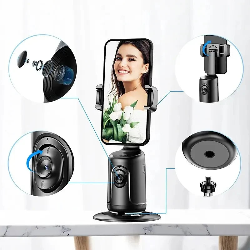 Cardan intelligent à 360° avec suivi automatique du visage, support de téléphone intelligent pour smartphone, vidéo, vlog, stabilisateur en direct, trépied